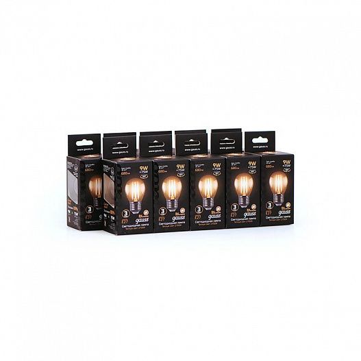 Лампа светодиодная филаментная Filament 9Вт шар 2700К тепл. бел. E27 680лм GAUSS 105802109