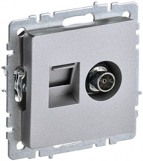 Розетка компьютерная + телевизионная 2-м Brite  RJ45 кат.5E + TV алюм. IEK BR-AK20-1-K47