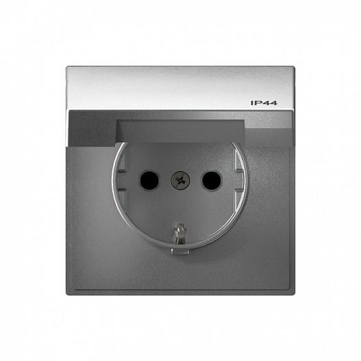 Systeme Electric ArtGallery Алюминий Розетка с заземл. со шт. с крышк, 16А, IP44, механизм