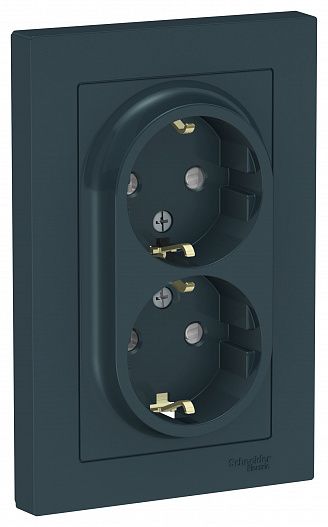 SE AtlasDesign Изумруд Розетка с/з двойная, со шторками, 16А, в сборе