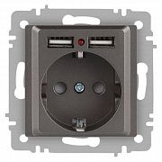 Розетка 1-м СП Accent 6-410-09 16А IP20 250В P+E Schuko + 2хUSB защ. шторки титан Intro Б0063711