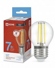 Лампа светодиодная LED-ШАР-deco 7Вт шар прозрачная 6500К холод. бел. E27 810лм 230В IN HOME 4690612036427
