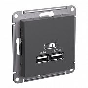 Systeme Electric AtlasDesign Базальт Розетка USB A+A, 5В/2,1 А, 2х5В/1,05 А, механизм ATN001433