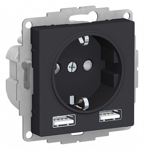 SE AtlasDesign Карбон SO + USB Розетка A+A, 5В/2,4А, 2х5В/1,2 А, механизм