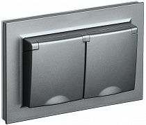 Розетка 2-м  BRITE   16А в сборе IP44 с крышкой сталь IEK BR-R26-16-44-K46-F