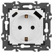 Розетка Elegance 14-4108-01М 16A 250В 2P+E защ. шторки с USB type-A+C 3А 5В матов. бел. Эра Б0067710