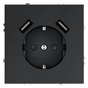 Розетка 1-м СП S70 16А с USB A+A с заземл. защ. шторки механизм графит Voltum VLS040407