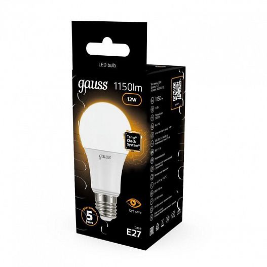 Лампа светодиодная Black 12Вт A60 3000К тепл. бел. E27 1150лм GAUSS 102502112