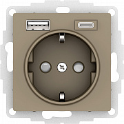 SE AtlasDesign Шампань Розетка 16А с USB A+C (5В/2,4А/3 А, 2х5В/1,5А), мех