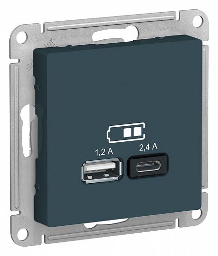 SE AtlasDesign Изумруд USB A+С, 5В/2,4 А, 2х5В/1,2 А, механизм