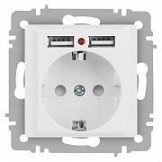 Розетка 1-м СП Accent 6-410-01М 16А IP20 250В P+E Schuko защ. шторки + 2хUSB бел. матов. Intro Б0063691