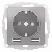 SE AtlasDesign Алюминий SO + USB Розетка A+A, 5В/2,4А, 2х5В/1,2А, механизм