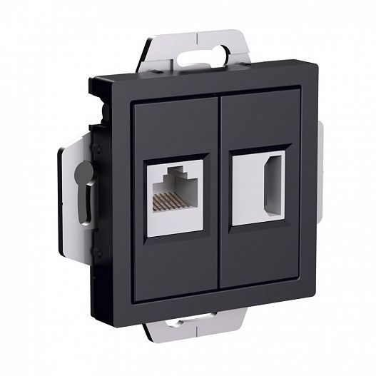Systeme Electric AtlasDesign Карбон Розетка двойная HDMI+RJ45, кат.5Е, механизм
