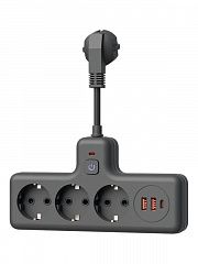 Удлинитель с сетевым фильтром 3х0.3м 10А 2USB + 1USBC 2500Вт ПВС 3х1 компакт черн. КОСМОС FRKsm0.3m-3g(B)USB