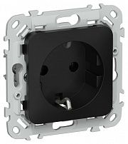 Розетка СП FLITE РС11-1-ФлЧ 16А с заземл. без защ. шторок безвинтовое крепление механизм черн. IEK FI-R11-16-1-K02