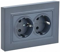 Розетка 2-м BRITE  16А в сборе с заземл. защ. шторки маренго IEK BR-R24-16-K35-F