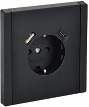 IEK FORTE&PIANO Черный Розетка с/з со шт винтовое крепление 16А USB A+C 18Вт FP147