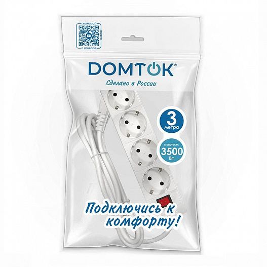 Удлинитель 4х3х16А IP20 3х1 с выкл. бел. DOMTOK 2499
