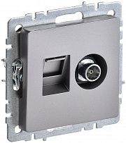 Розетка компьютерная + телевизионная 2-м Brite RJ45 кат.5E + TV сталь IEK BR-AK20-1-K46