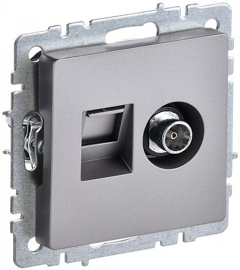 Розетка компьютерная + телевизионная 2-м Brite RJ45 кат.5E + TV сталь IEK BR-AK20-1-K46