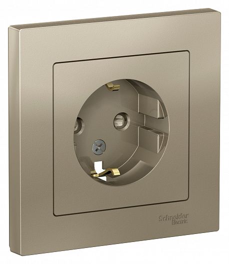 SE AtlasDesign Шампань Розетка с/з со шторками, 16А, в сборе