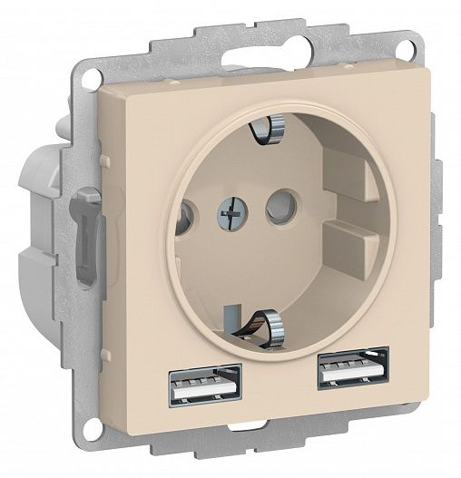SE AtlasDesign Бежевый SO + USB Розетка A+A, 5В/2,4А, 2х5В/1,2А, механизм