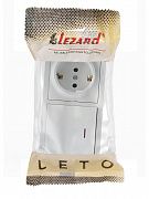 Блок выключатель 1-клав. с инд. и розетка 1-местн с заземл. LETO бел. горизонталь LEZARD 752-0200-170BIP