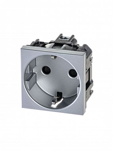Розетка 1-м 2мод. Zenit  с заземл. Schuko защ. шторки серебр. ABB 2CLA228800N1301
