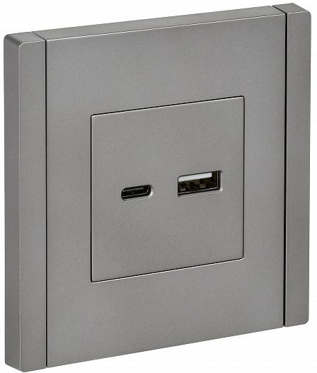 IEK FORTE&PIANO Сталь Розетка USB A+C 18Вт FP551