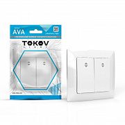 Переключатель проходной 2-кл. СП AVA 10А IP20 в сборе бел. TOKOV ELECTRIC TKL-AV-P2F-C01