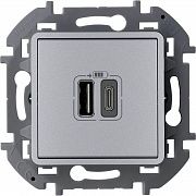 Устройство зарядное Inspiria с 2-мя USB разьемами A и C 240В/5В 3000мА алюм. IEK 673762