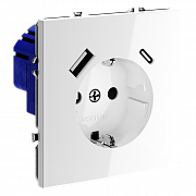 Розетка встраиваемая VOLTUM S70 с заземлением и защитными шторками, 16А, с USB, A+С, (белый глянцевы