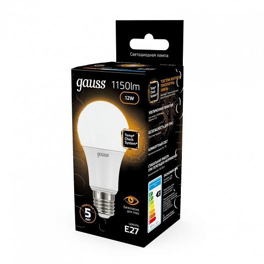 Лампа светодиодная Black 12Вт A60 3000К тепл. бел. E27 1150лм GAUSS 102502112