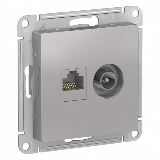 SE AtlasDesign Алюминий Розетка двойная комп+ТВ, RJ45+TV, кат.5E, механизм