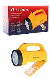Фонарь аккумуляторный LED3819CSM 9LED + 12SMD 2 режима аккум. SLA 220В желт. Ultraflash 12102/12860