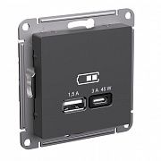 Systeme Electric AtlasDesign Базальт Розетка USB A + тип-C 45Вт высокоскор.заряд. QC, PD, механизм ATN001429