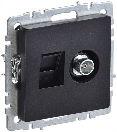 Розетка компьютерная + телевизионная 2-м Brite  RJ45 кат.5E + TV черн. IEK BR-AK20-1-K02