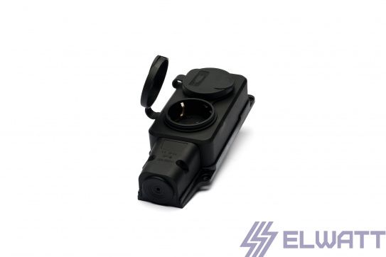 Колодка удлинителя 2-я  каучук 16а IP44 Elwatt