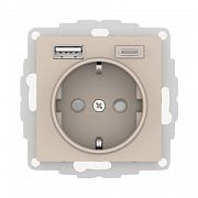 SE AtlasDesign Песочный Розетка 16А c 2 USB A+C, 5В/2,4А/3,0А, 2х5В/1,5А, механизм ATN001232