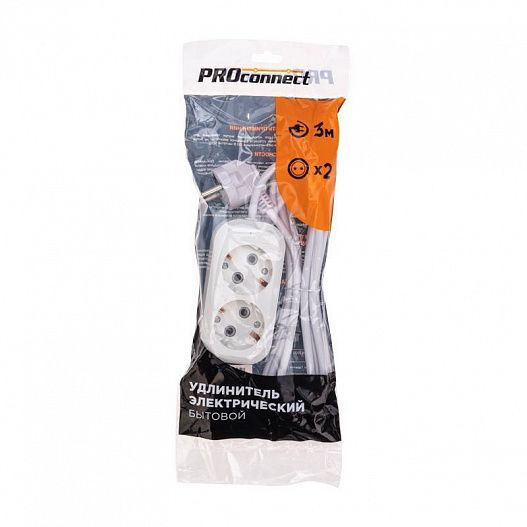 Удлинитель 2х3м с заземл. 3х0.75 бел. PROCONNECT 13-4203