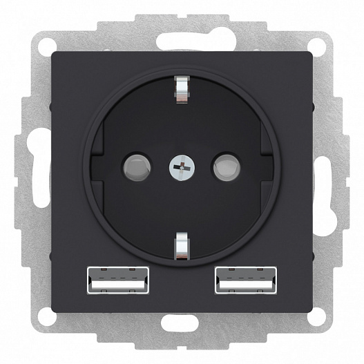 SE AtlasDesign Карбон SO + USB Розетка A+A, 5В/2,4А, 2х5В/1,2 А, механизм