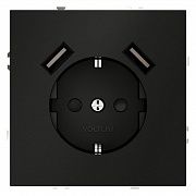 Розетка 1-м СП S70 16А с USB A+A с заземл. защ. шторки механизм черн. матов. Voltum VLS040408