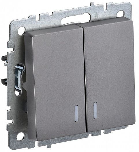 Выключатель 2-кл.  BRITE  10А с инд. сталь IEK BR-V20-1-10-K46