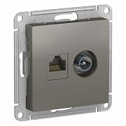 SE AtlasDesign Сталь Розетка двойная комп+ТВ, RJ45+TV, кат.5E, механизм