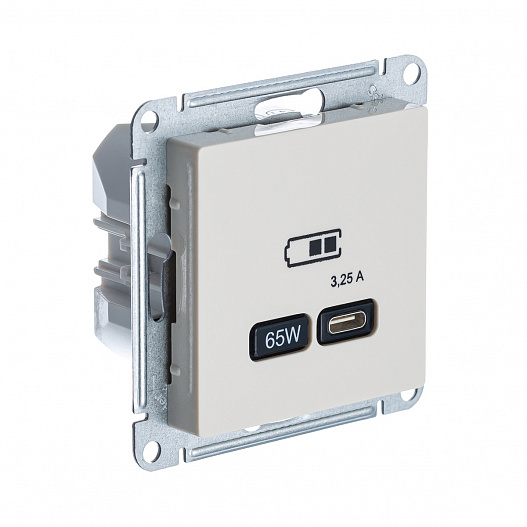 SE AtlasDesign Беж USB Розетка тип-C 65W высокоскор.заряд. QC, PD, мех.