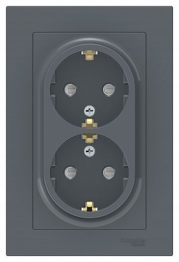 SE AtlasDesign Грифель Розетка с/з двойная, со шторками, 16А, в сборе