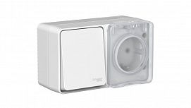 Systeme Electric AtlasDesign Profi54 Наруж Серый Блок: Роз. з/к со шт. 16А, Выкл.1-клав.10А