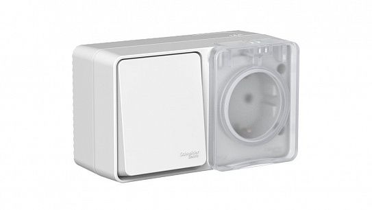 Systeme Electric AtlasDesign Profi54 Наруж Серый Блок: Роз. з/к со шт. 16А, Выкл.1-клав.10А