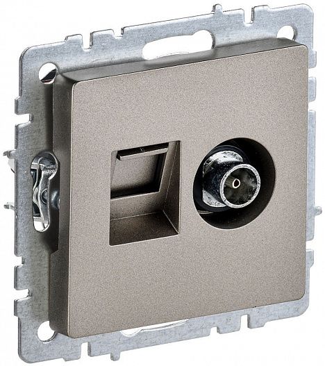Розетка компьютерная + телевизионная 2-м Brite RJ45 кат.5E + TV шампань IEK BR-AK20-1-K37