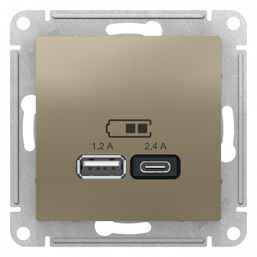 SE AtlasDesign Шампань USB A+С, 5В/2,4А, 2х5В/1,2А, механизм